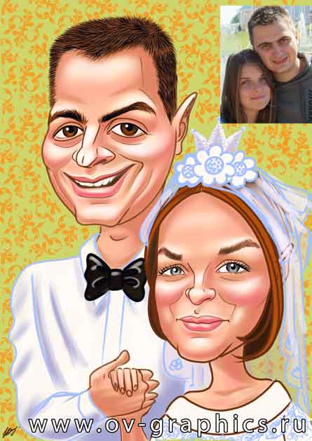 Цифровой шарж по фотографии в подарок на юбилей свадьбы